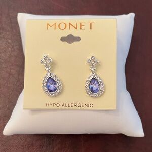 Monet Silver and Lavender Teardrop Earrings